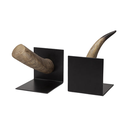 Brown & Black Ceramic Horn Decorative Bookends