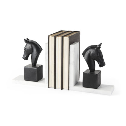 Black Glass Horse Decorative Bookends