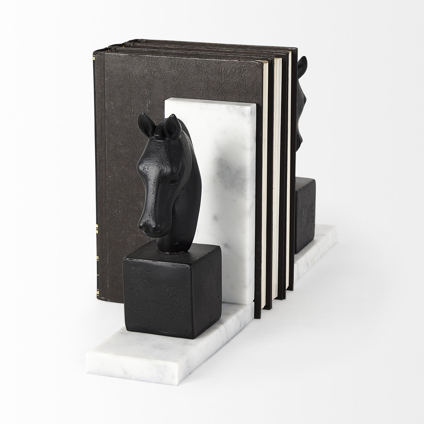 Black Glass Horse Decorative Bookends