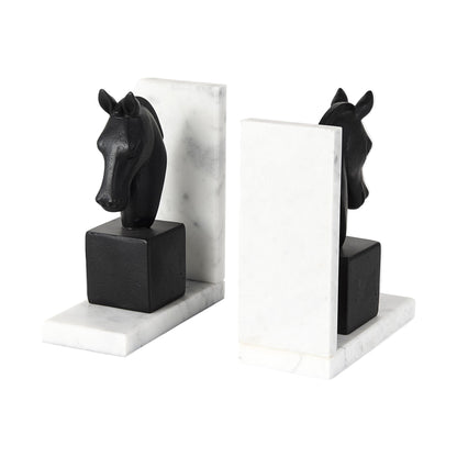 Black Glass Horse Decorative Bookends
