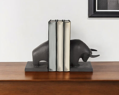 Black Metal Bull Bookends