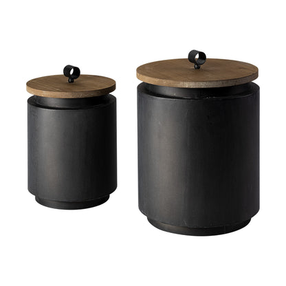 Set of Two Dark Gray Metal Decorative Canister