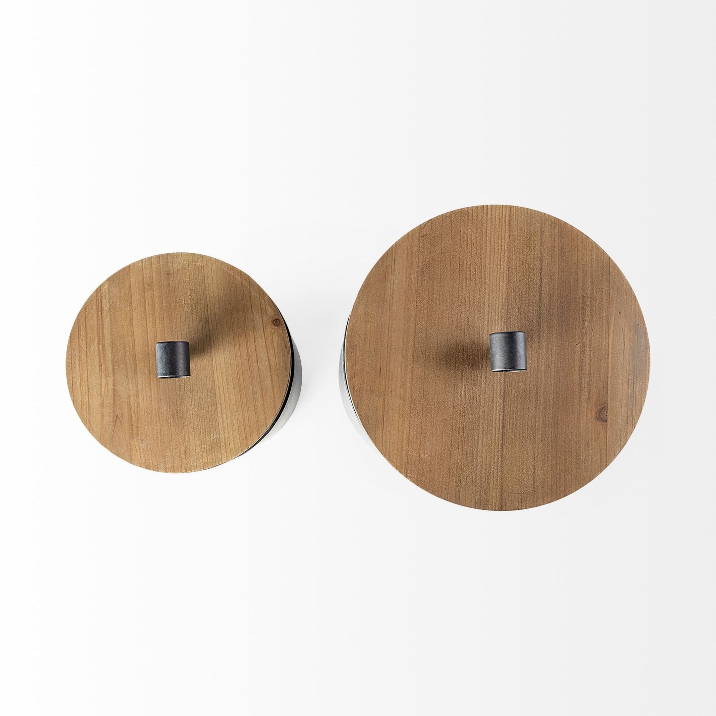 Set of Two Dark Gray Metal Decorative Canister