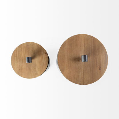 Set of Two Dark Gray Metal Decorative Canister