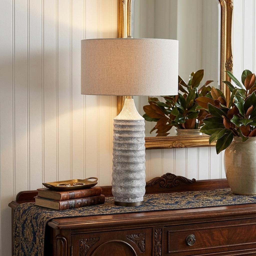 Gray Lamp Base w/ Beige Shade