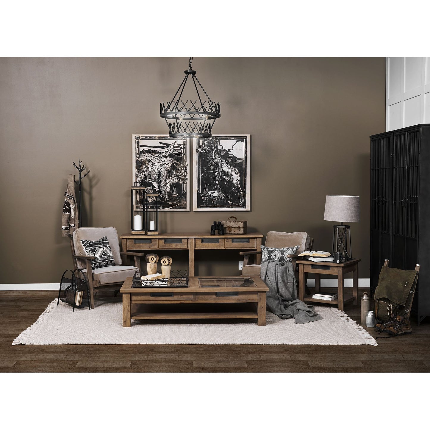 Bronze Lamp Base w/ Beige Shade