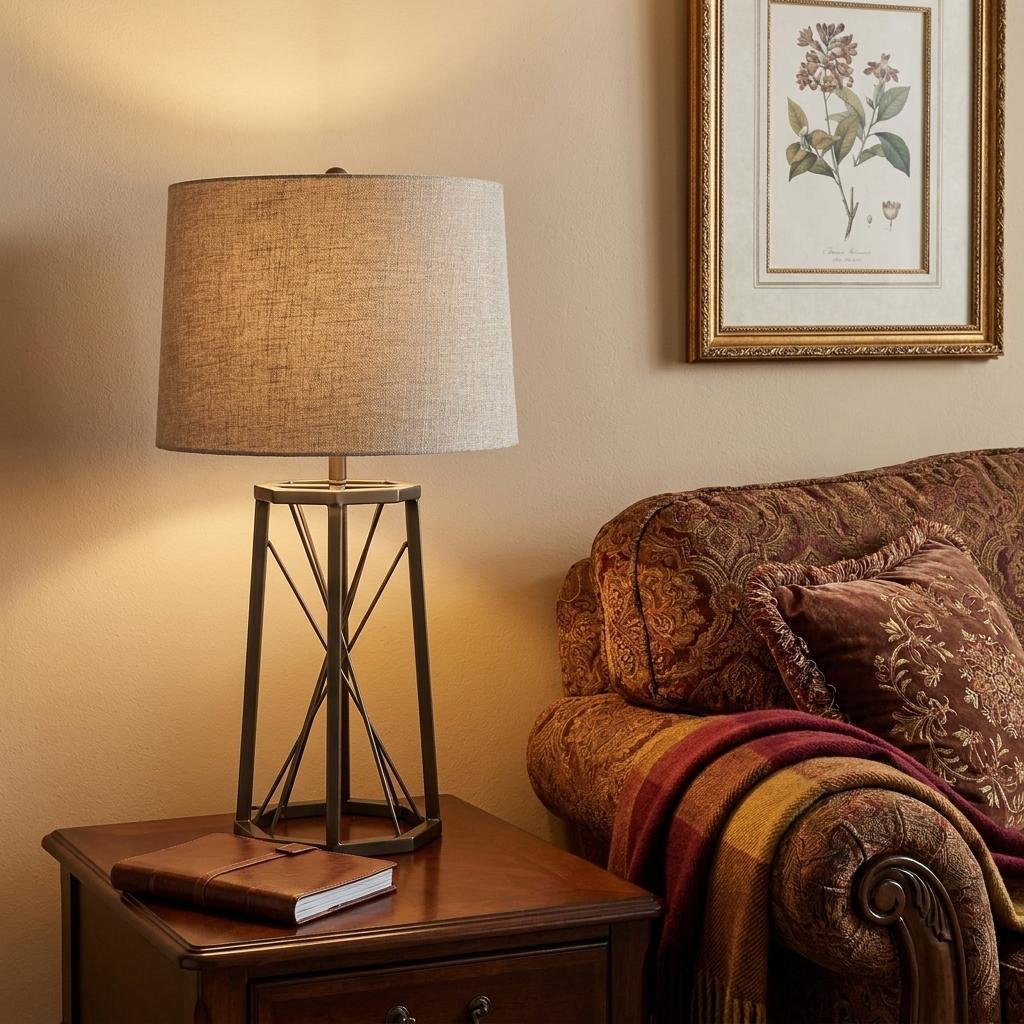 Bronze Lamp Base w/ Beige Shade