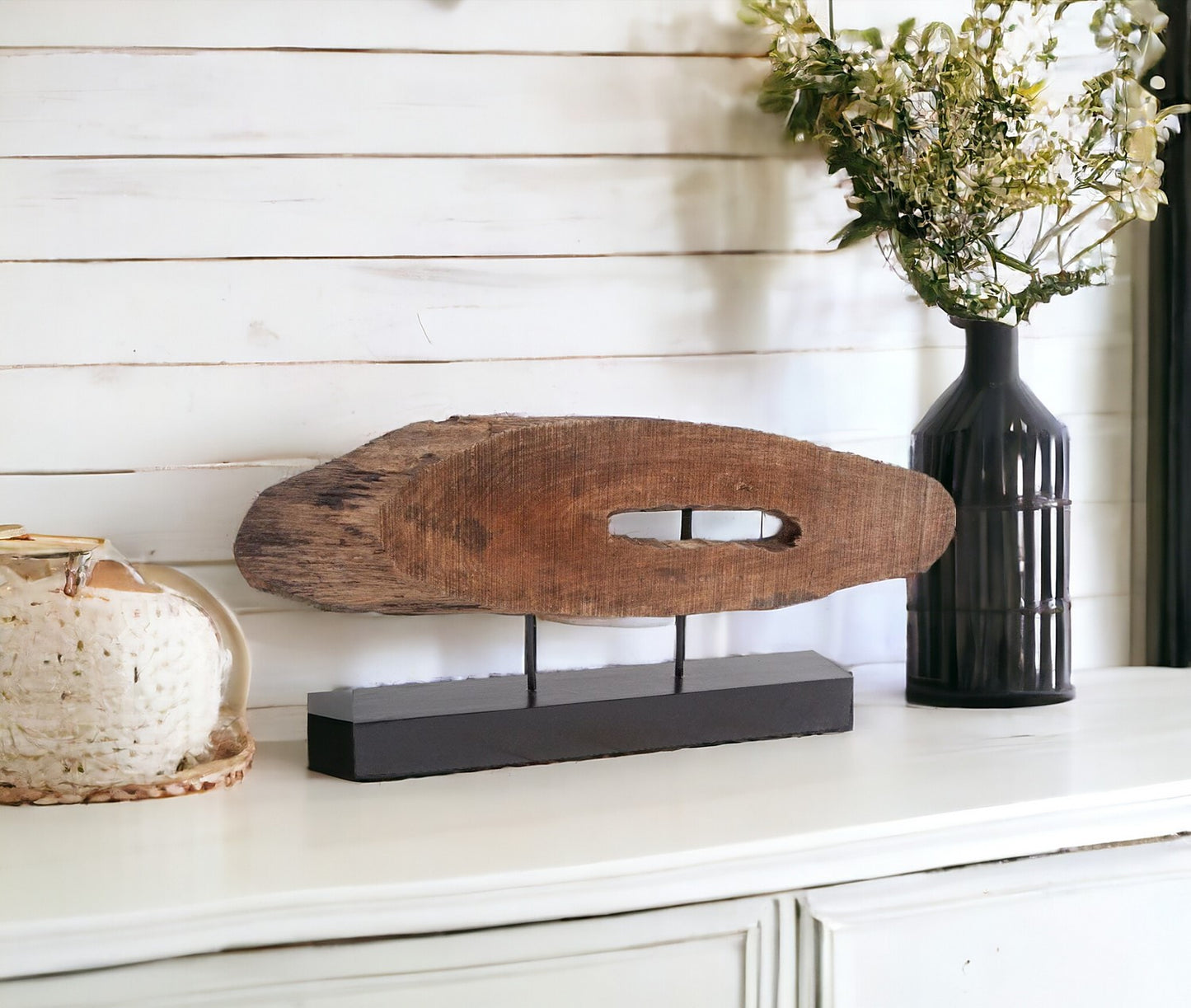 Brown & Black Wood & Metal Tabletop Sculpture