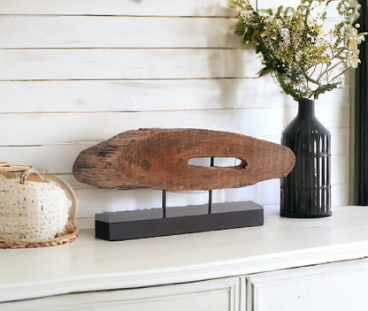 Brown & Black Wood & Metal Tabletop Sculpture