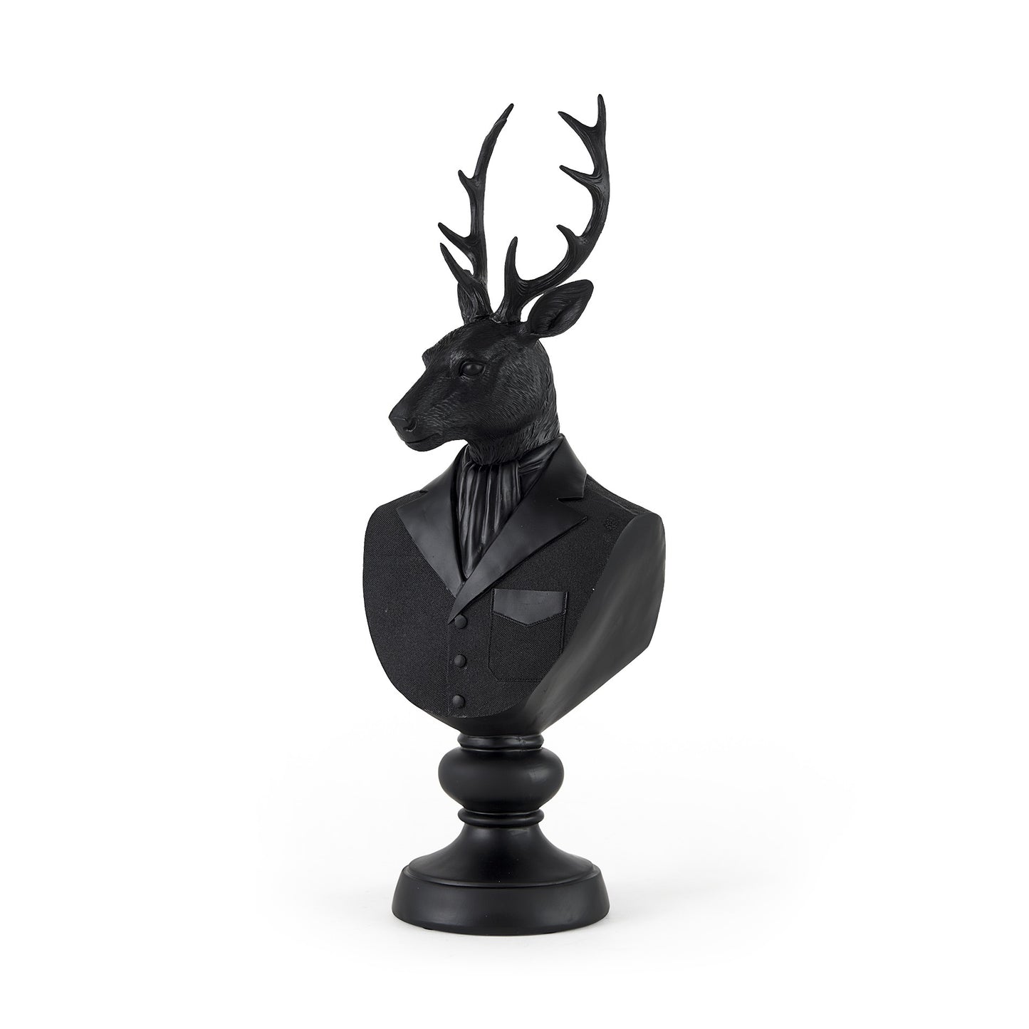 Black Polyresin Suited Deer Bust Tabletop Sculpture