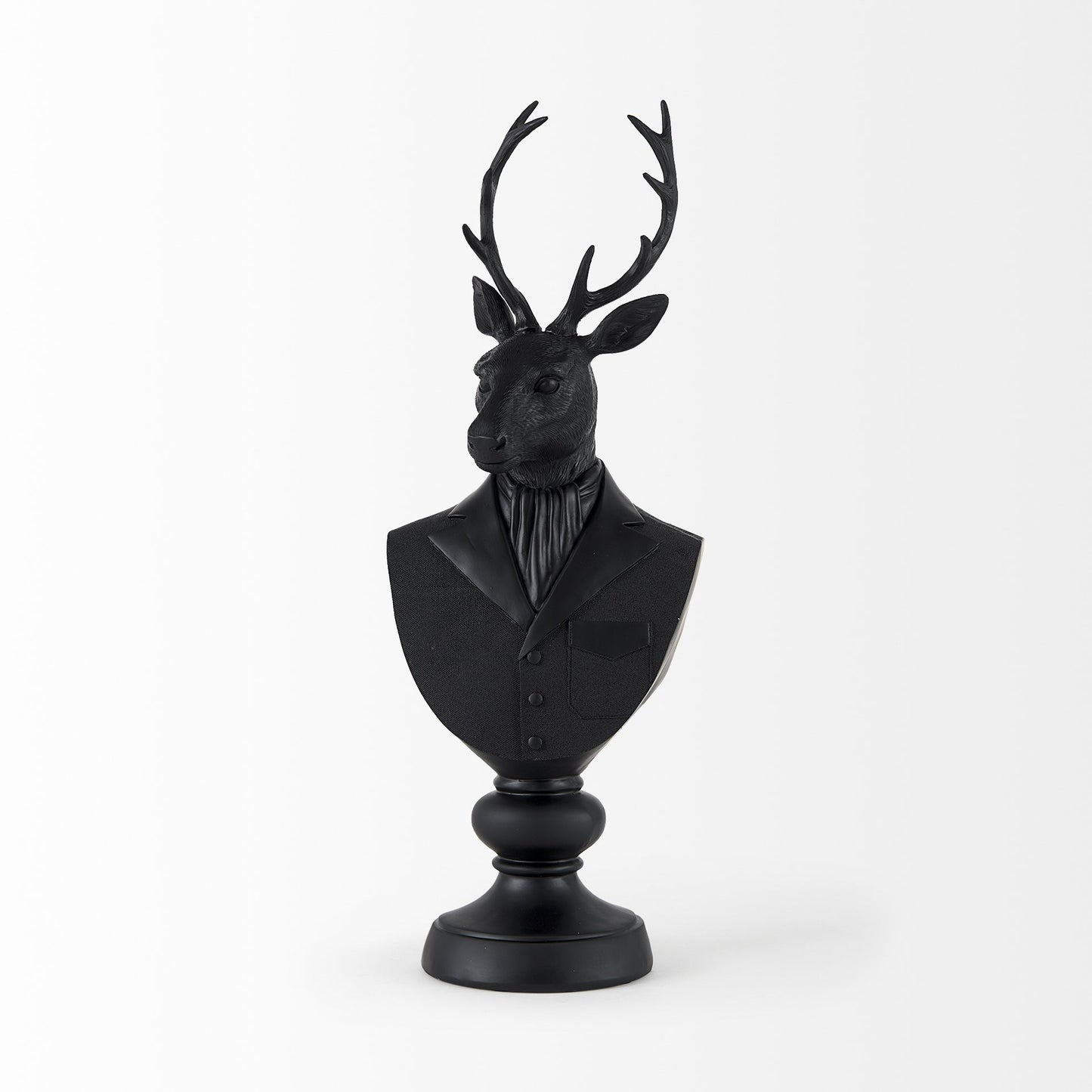 Black Polyresin Suited Deer Bust Tabletop Sculpture