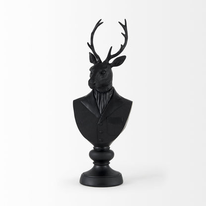 Black Polyresin Suited Deer Bust Tabletop Sculpture