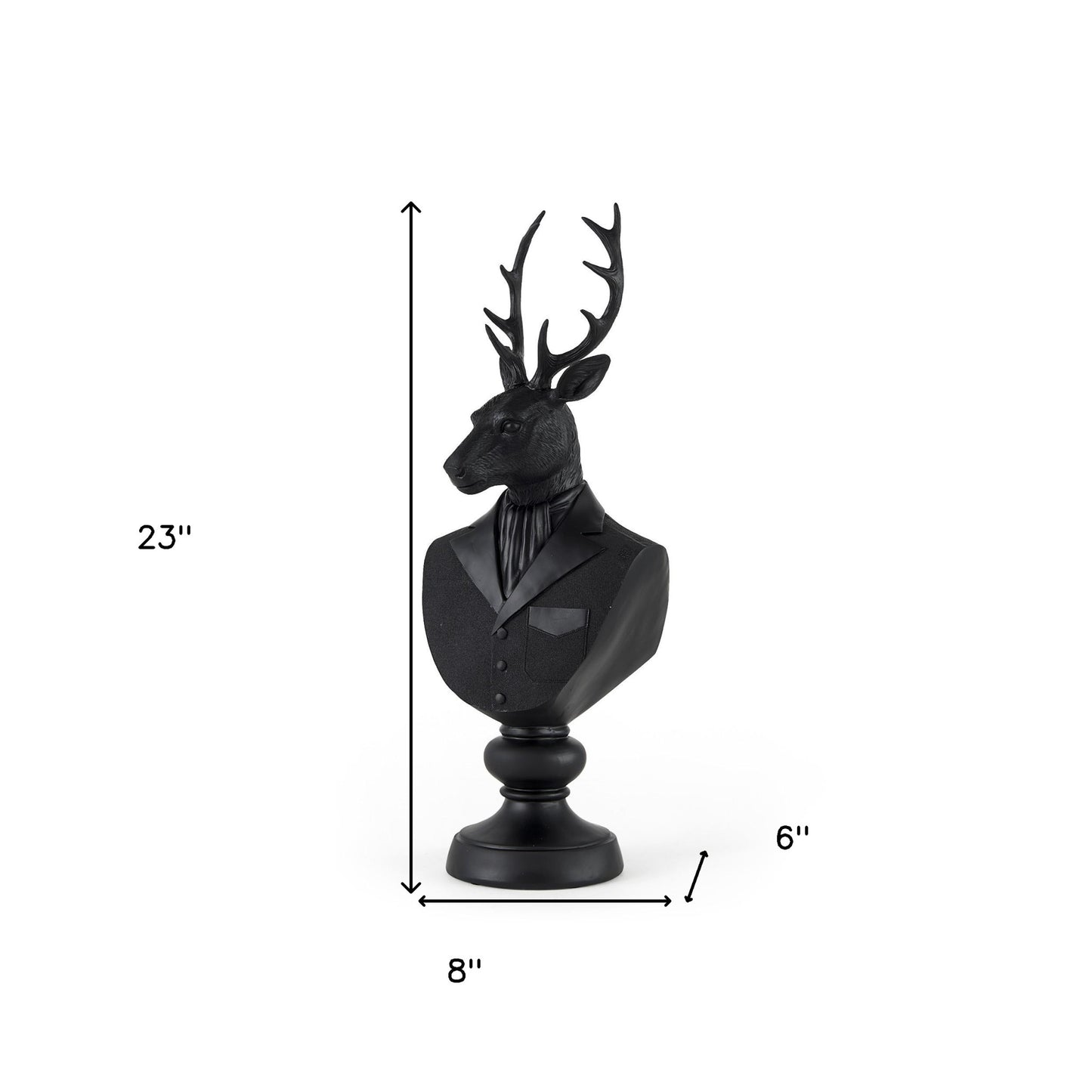 Black Polyresin Suited Deer Bust Tabletop Sculpture