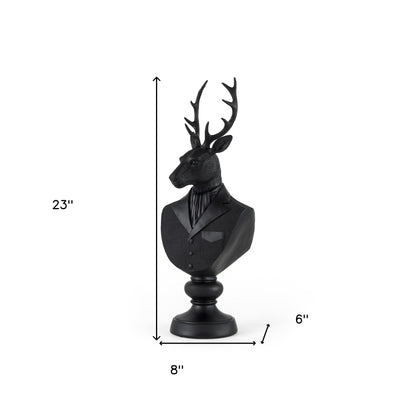 Black Polyresin Suited Deer Bust Tabletop Sculpture
