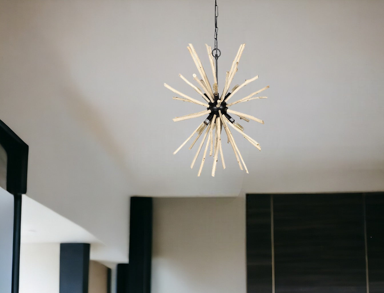 Wood & Starburst 6 Bulb Hanging Light