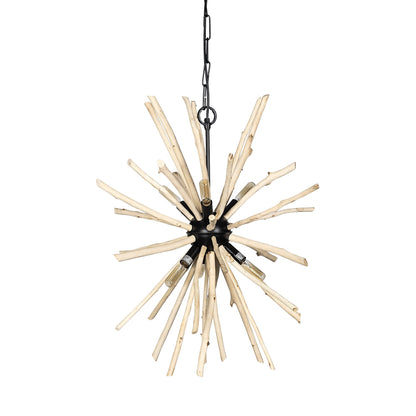 Wood & Starburst 6 Bulb Hanging Light