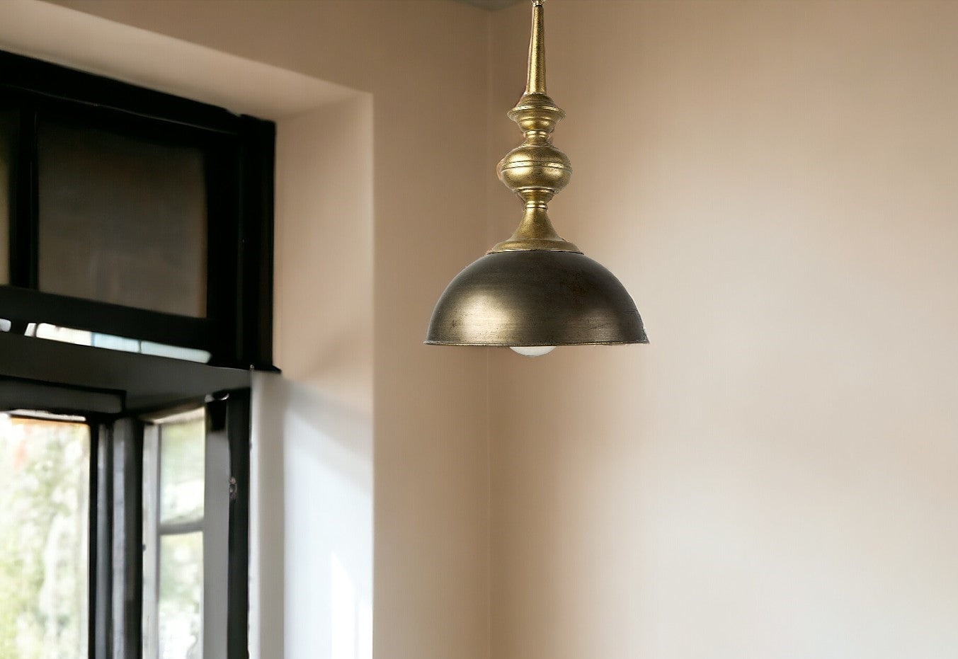Gold Toned Dome Hanging Pendant Light