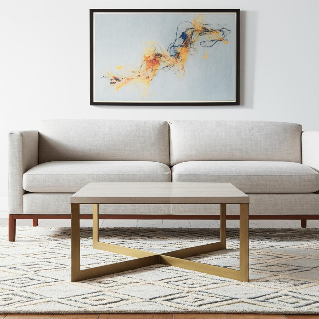 Beige Wood & Metal Square Coffee Table image 1