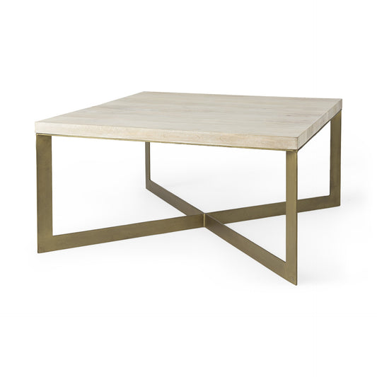 Beige Wood & Metal Square Coffee Table image 4