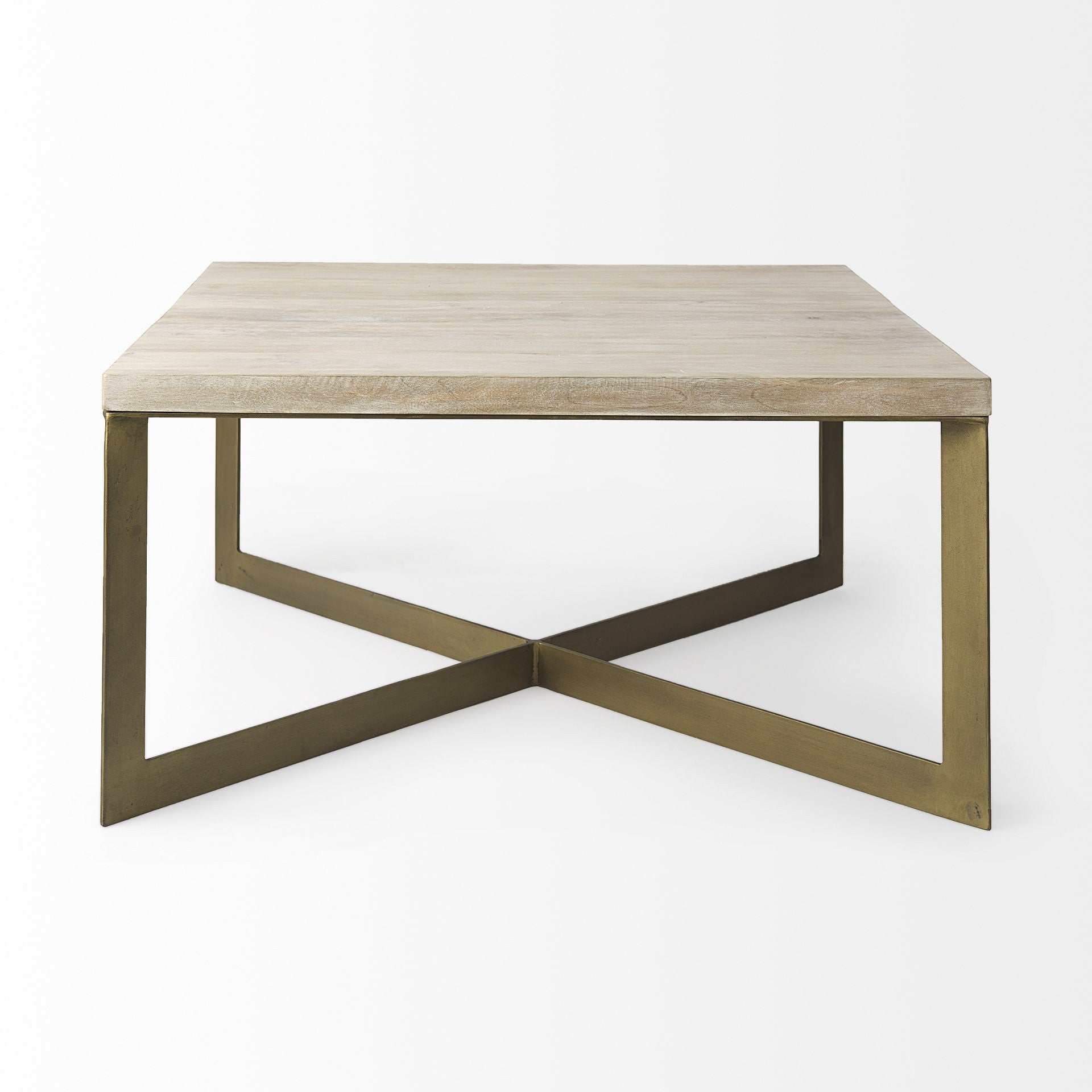 Beige Wood & Metal Square Coffee Table image 2