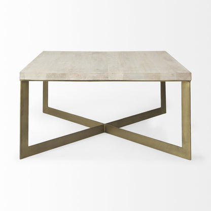 Beige Wood & Metal Square Coffee Table image 3