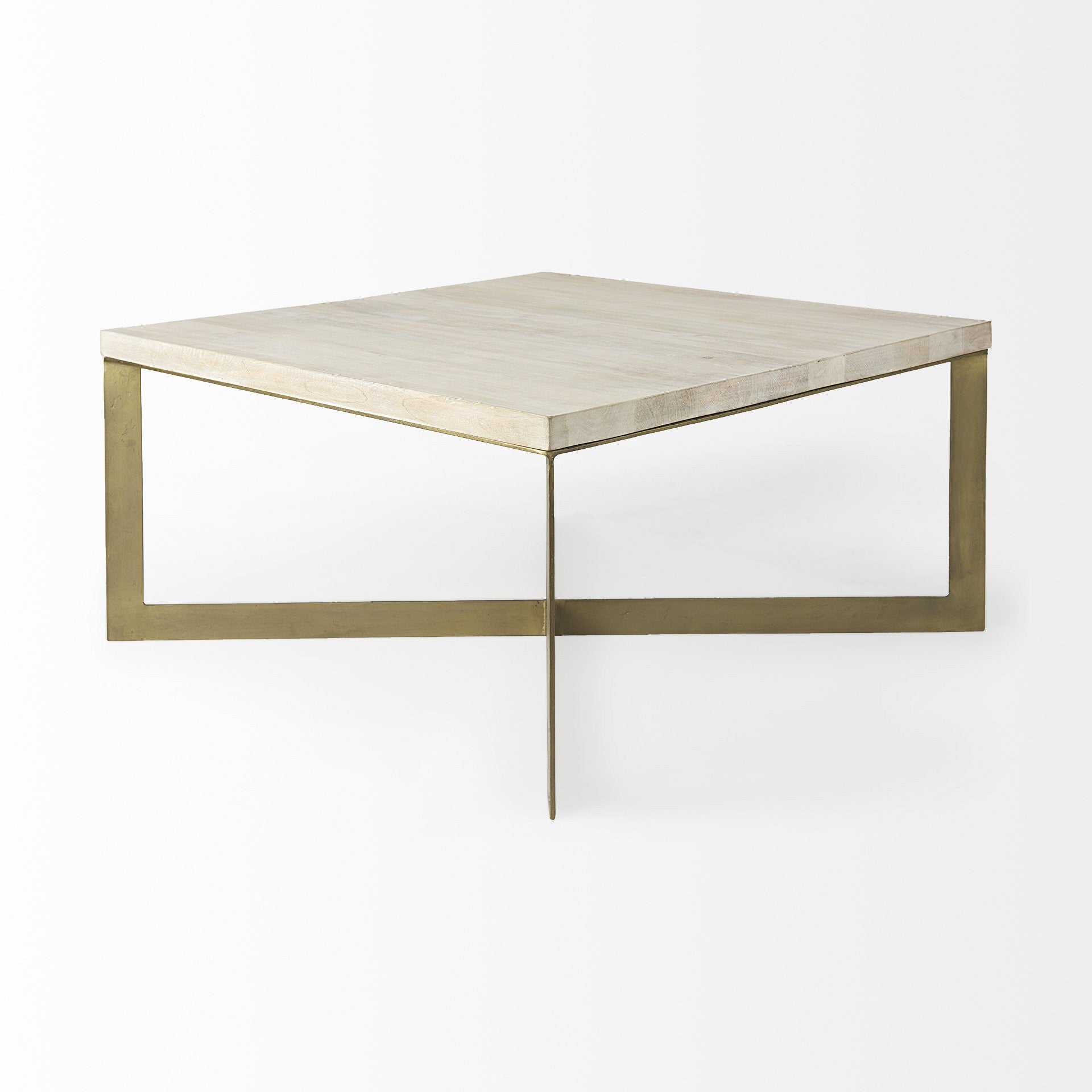 Beige Wood & Metal Square Coffee Table image 5