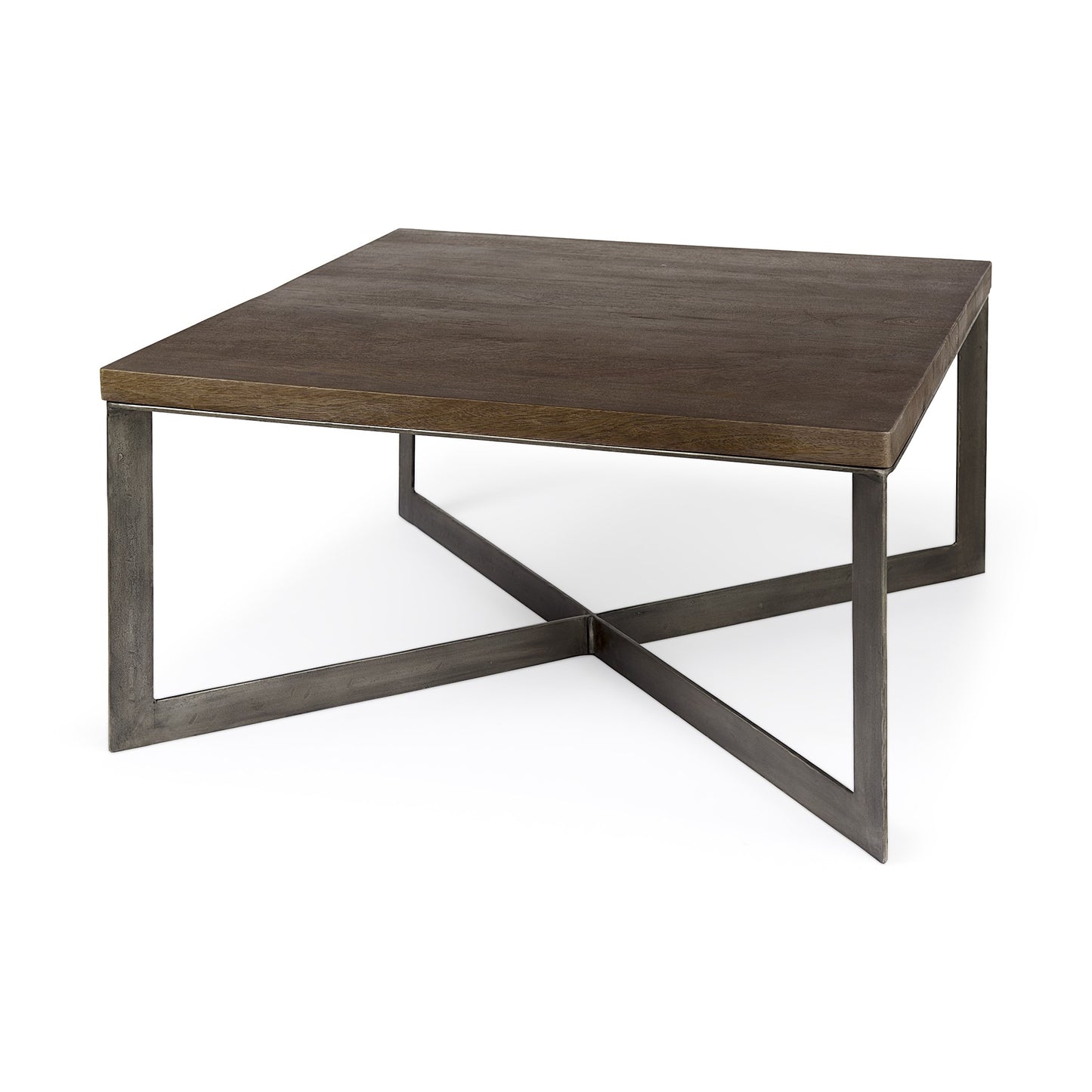 Brown Solid Wood & Metal Square Coffee Table