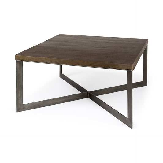 Brown Solid Wood & Metal Square Coffee Table