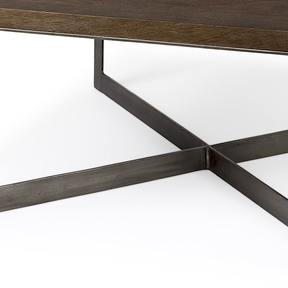 Brown Solid Wood & Metal Square Coffee Table