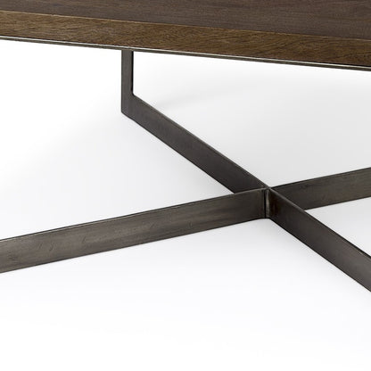 Brown Solid Wood & Metal Square Coffee Table