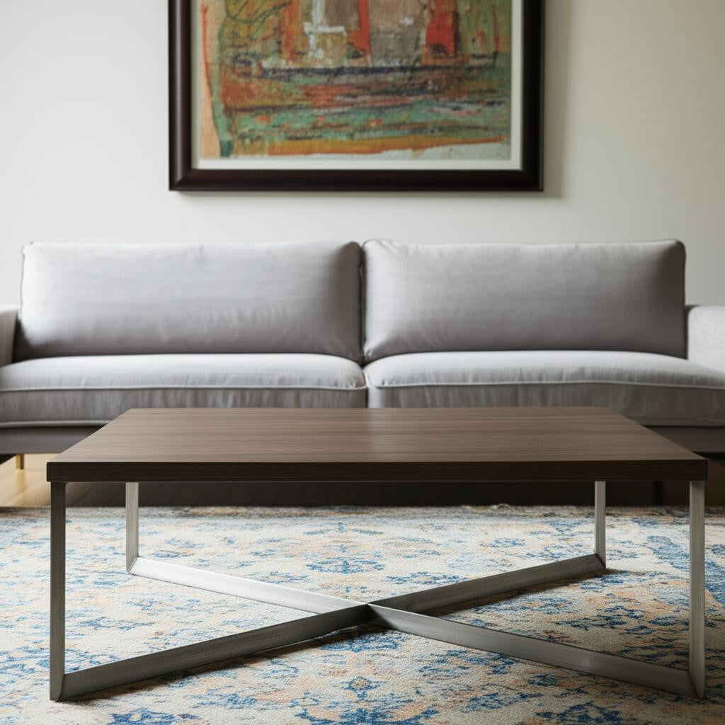 Brown Solid Wood & Metal Square Coffee Table image 1