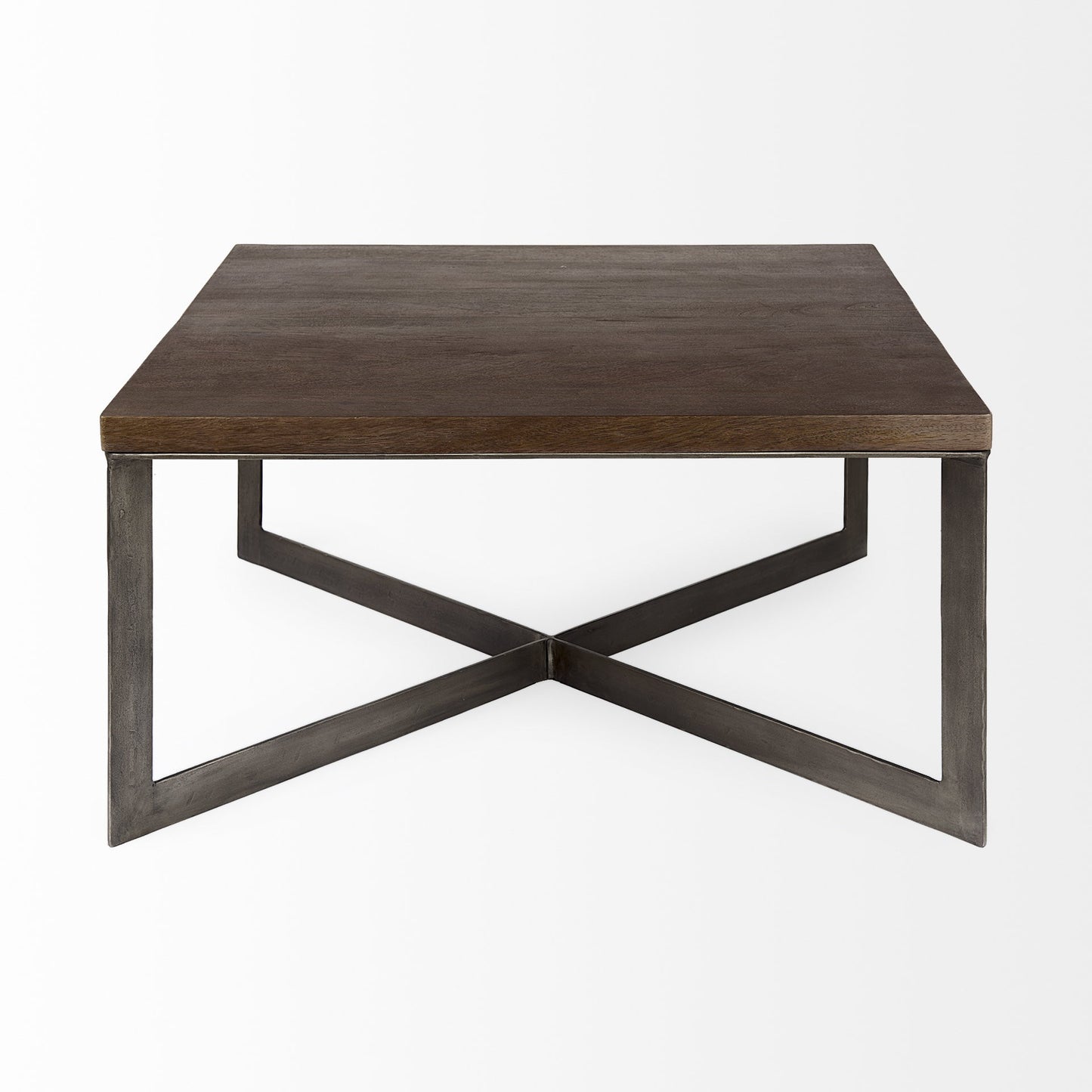 Brown Solid Wood & Metal Square Coffee Table