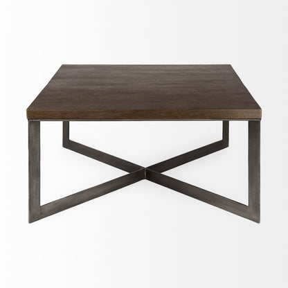 Brown Solid Wood & Metal Square Coffee Table