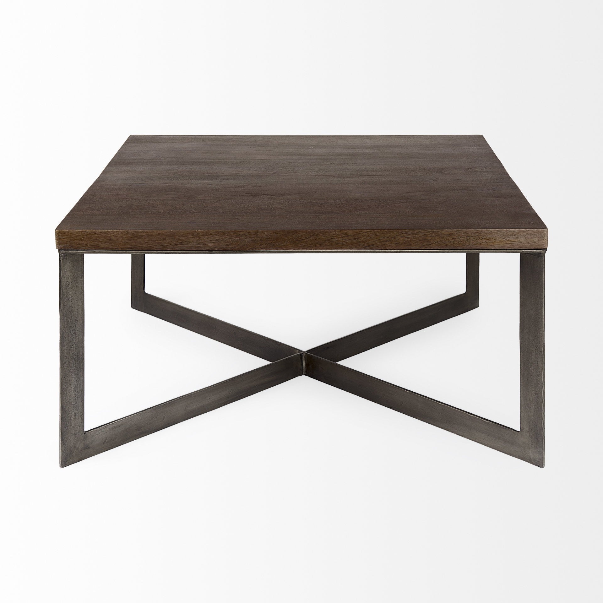 Brown Solid Wood & Metal Square Coffee Table image 3