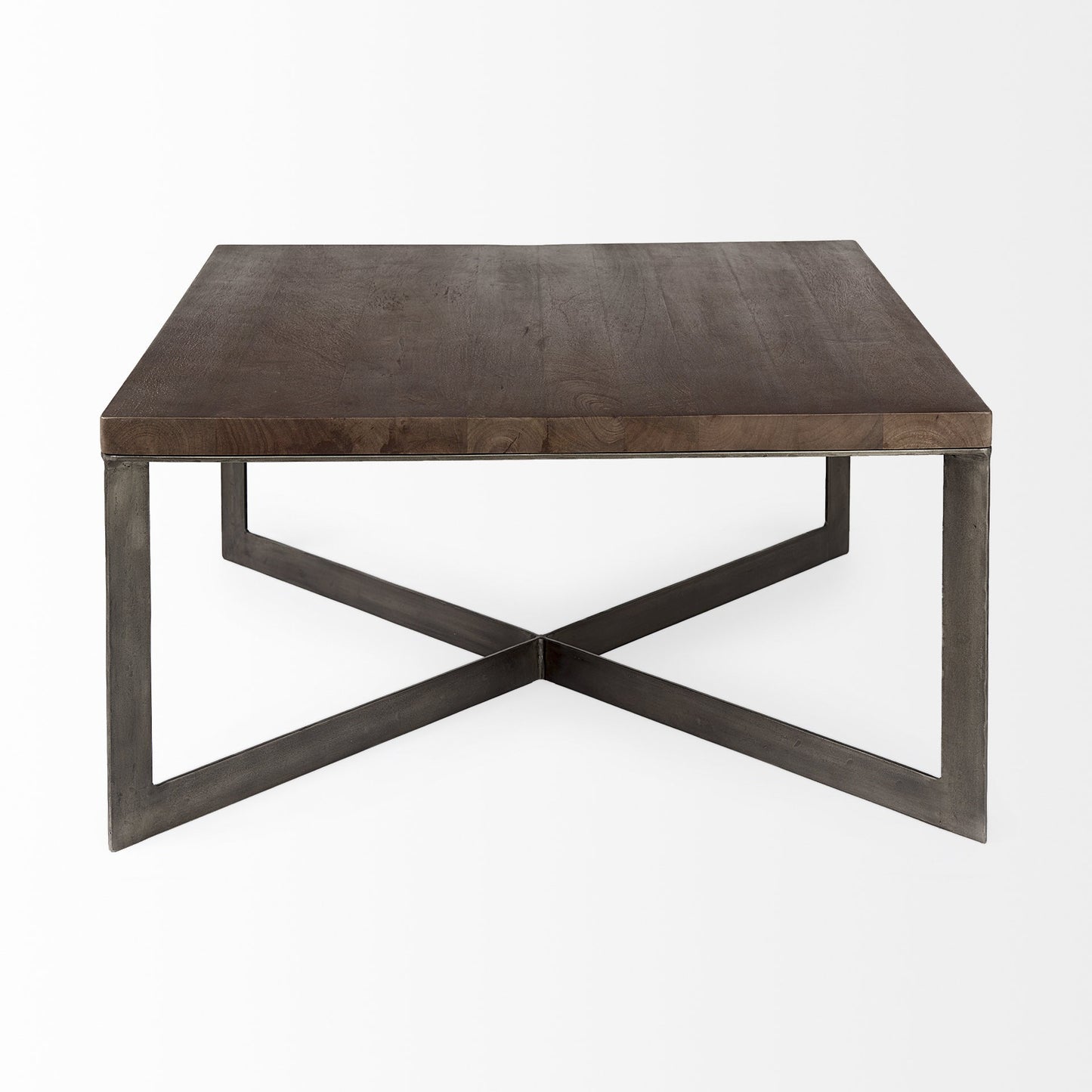Brown Solid Wood & Metal Square Coffee Table