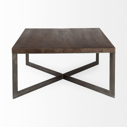 Brown Solid Wood & Metal Square Coffee Table