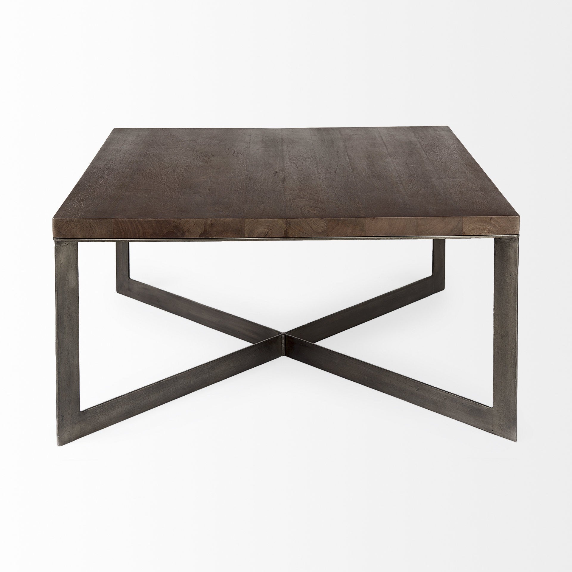 Brown Solid Wood & Metal Square Coffee Table image 4