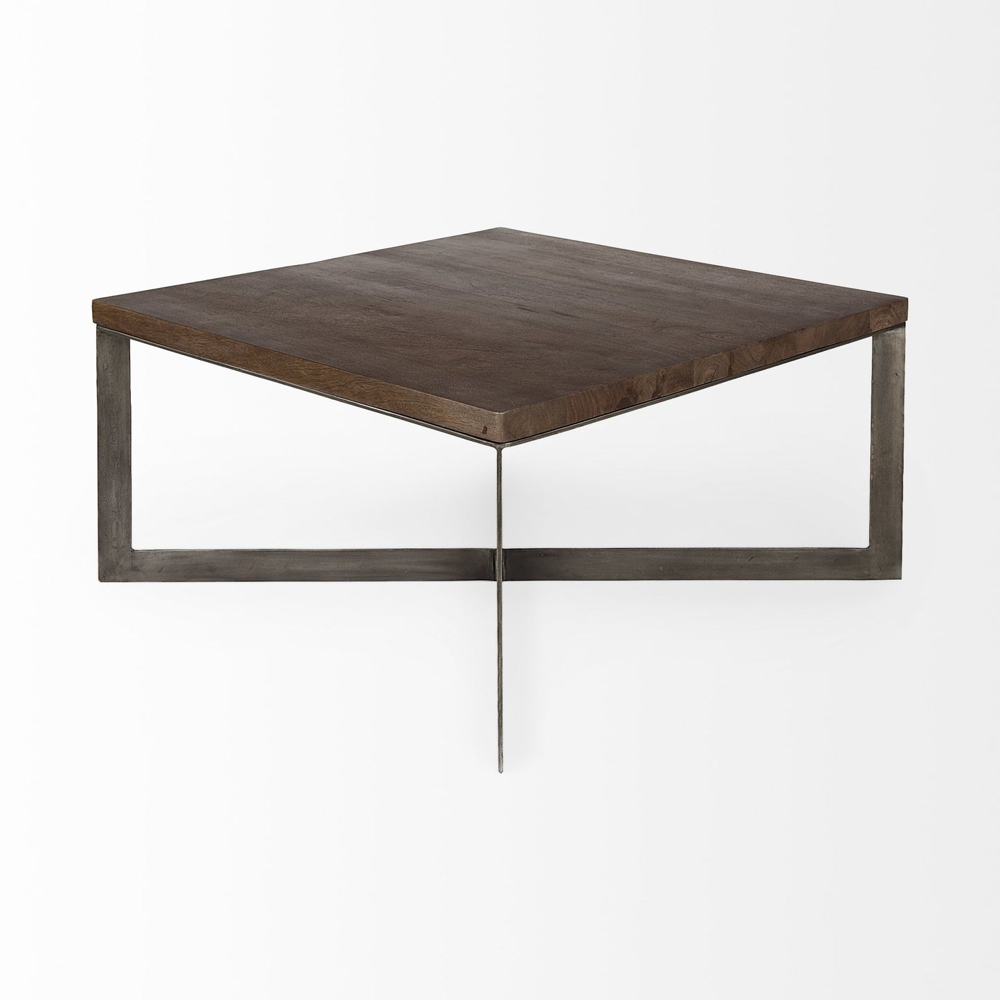 Brown Solid Wood & Metal Square Coffee Table