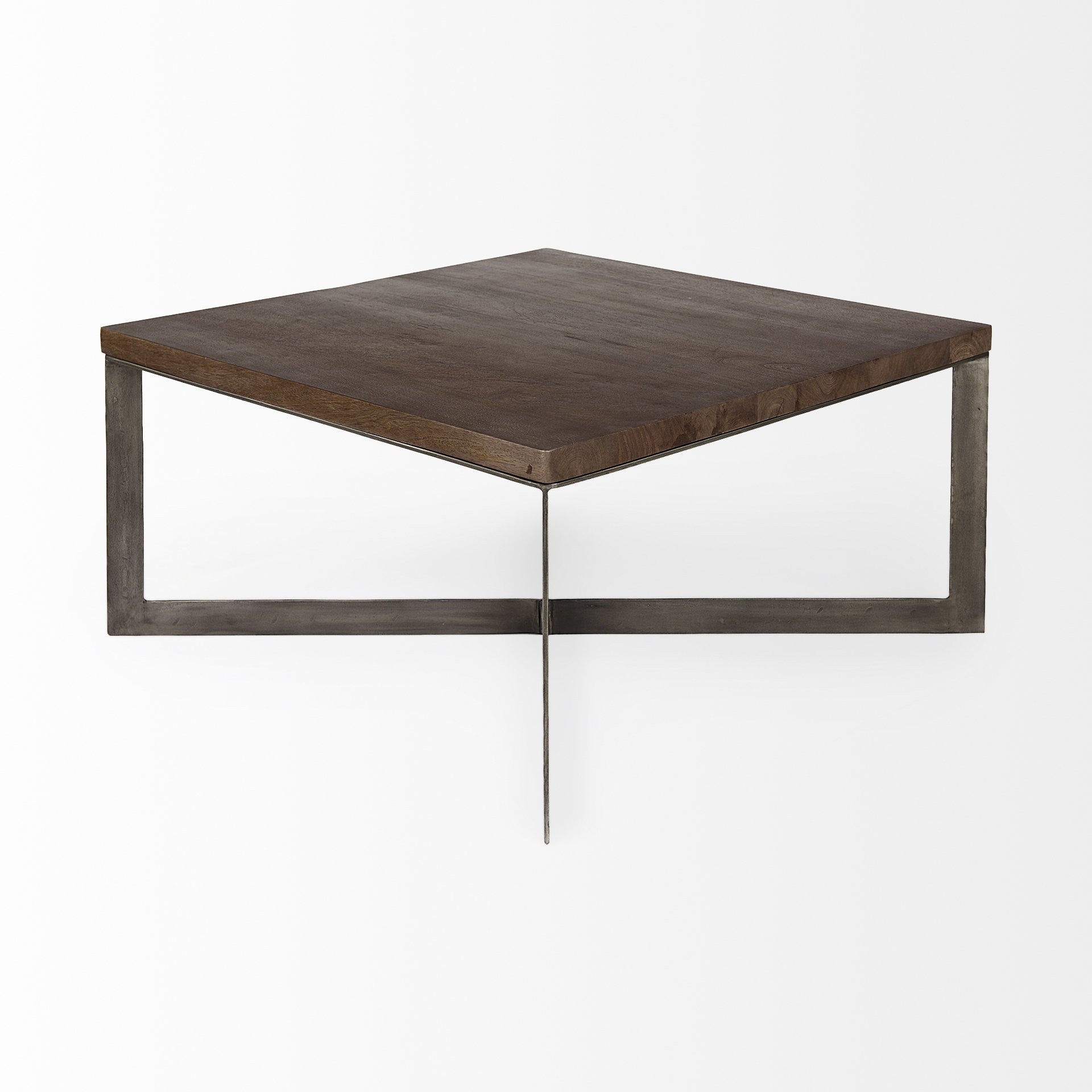 Brown Solid Wood & Metal Square Coffee Table image 5