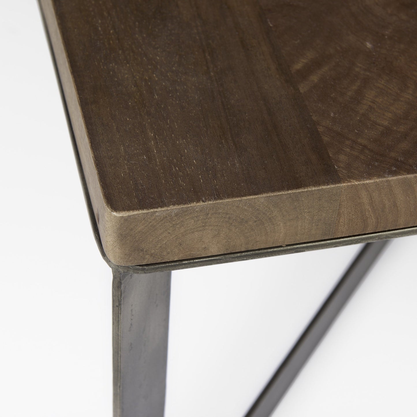 Brown Solid Wood & Metal Square Coffee Table