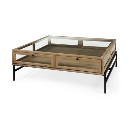 Clear & Black Glass & Metal Square Coffee Table
