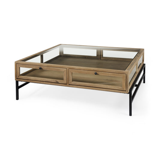 Clear & Black Glass & Metal Square Coffee Table