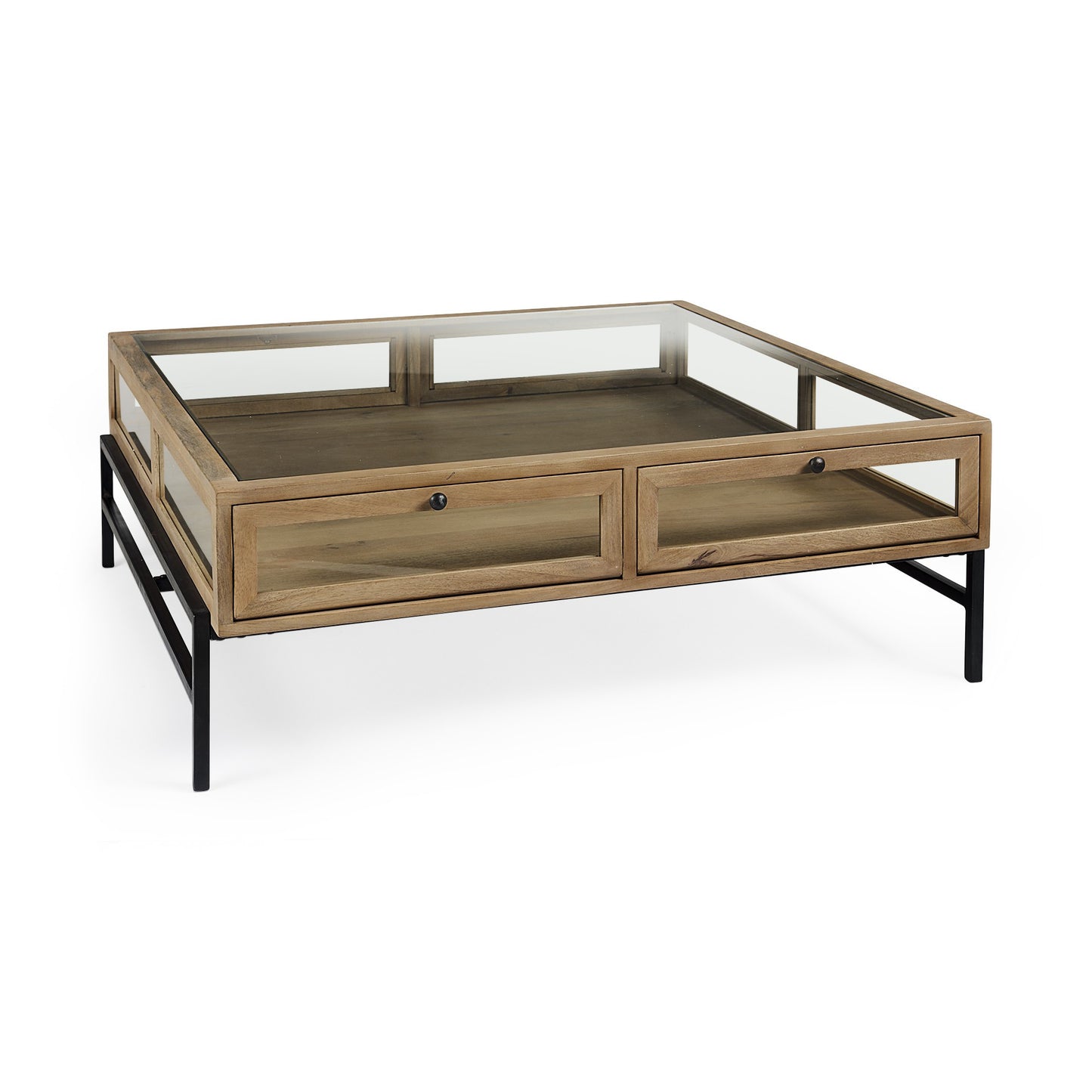 Clear & Black Glass & Metal Square Coffee Table