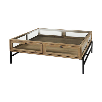 Clear & Black Glass & Metal Square Coffee Table w/ 2 Drawers & Shelf image 8