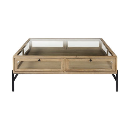 Clear & Black Glass & Metal Square Coffee Table w/ 2 Drawers & Shelf image 5