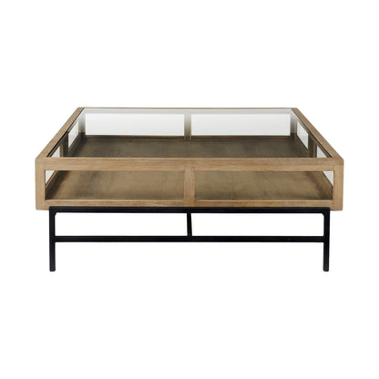 Clear & Black Glass & Metal Square Coffee Table w/ 2 Drawers & Shelf image 4