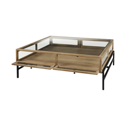 Clear & Black Glass & Metal Square Coffee Table w/ 2 Drawers & Shelf image 9