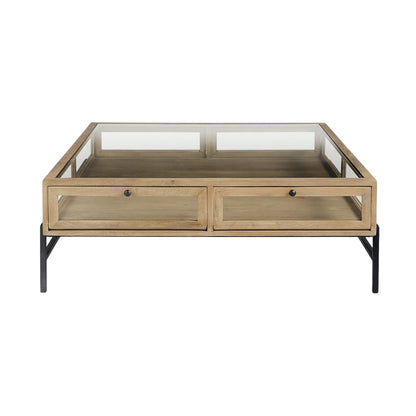 Clear & Black Glass & Metal Square Coffee Table w/ 2 Drawers & Shelf image 3