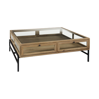 Clear & Black Glass & Metal Square Coffee Table w/ 2 Drawers & Shelf image 7