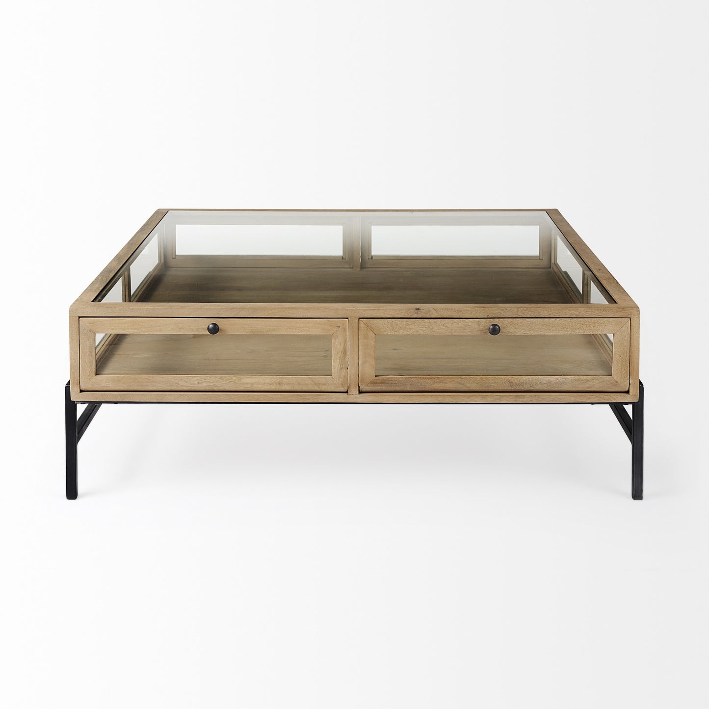 Clear & Black Glass & Metal Square Coffee Table